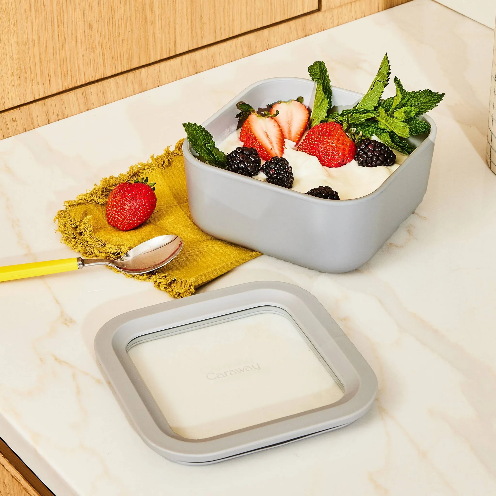 4.4 Cup Small Ceramic Coated Glass Food Storage Container - Gray - Image 3