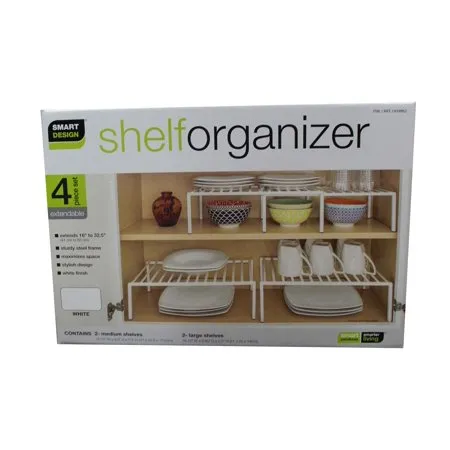Smart Design Shelf Organizer - 4 Piece Set - White