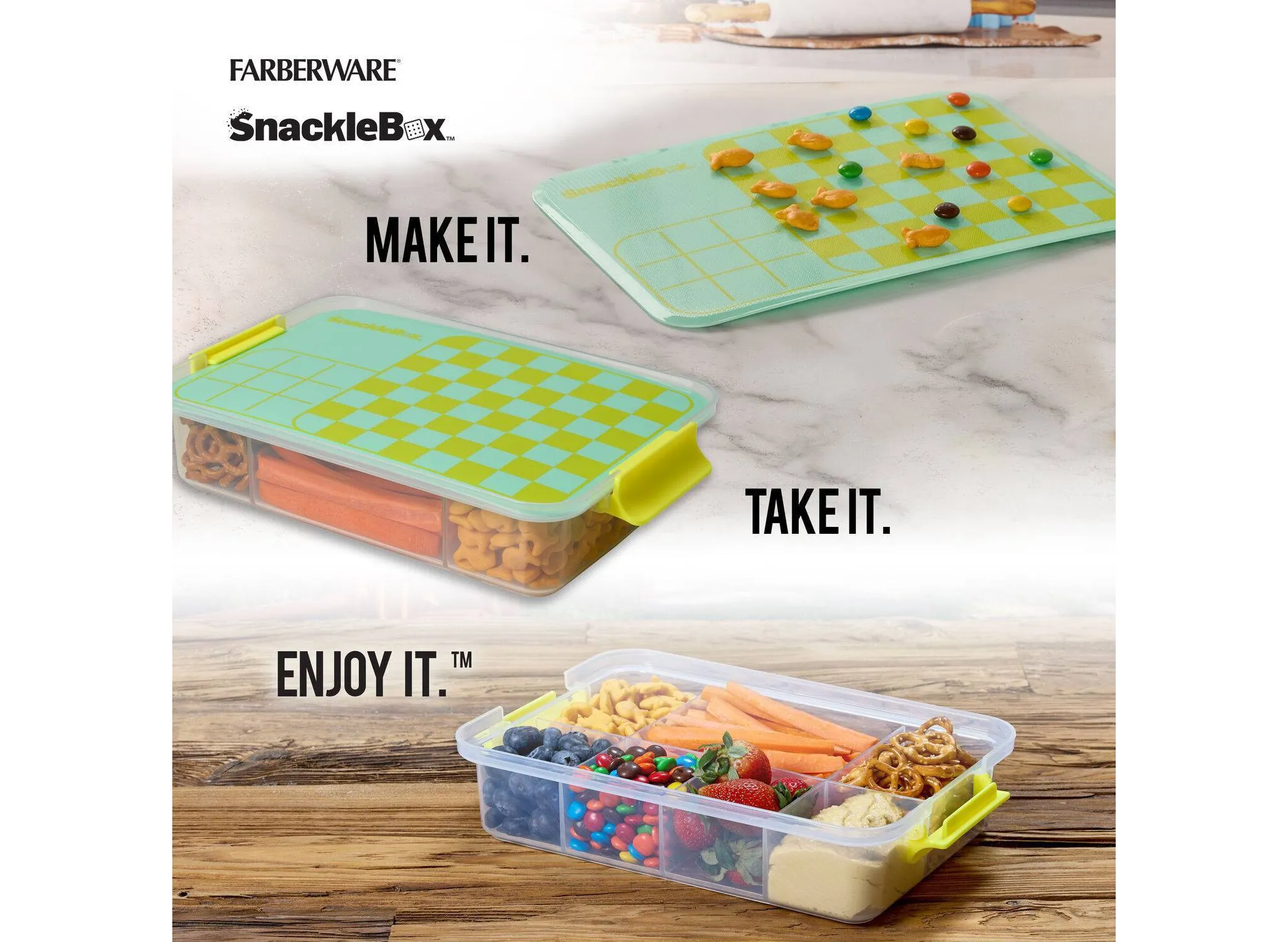 Snackle Box Checkers Food Storage Container Yellow - Image 4