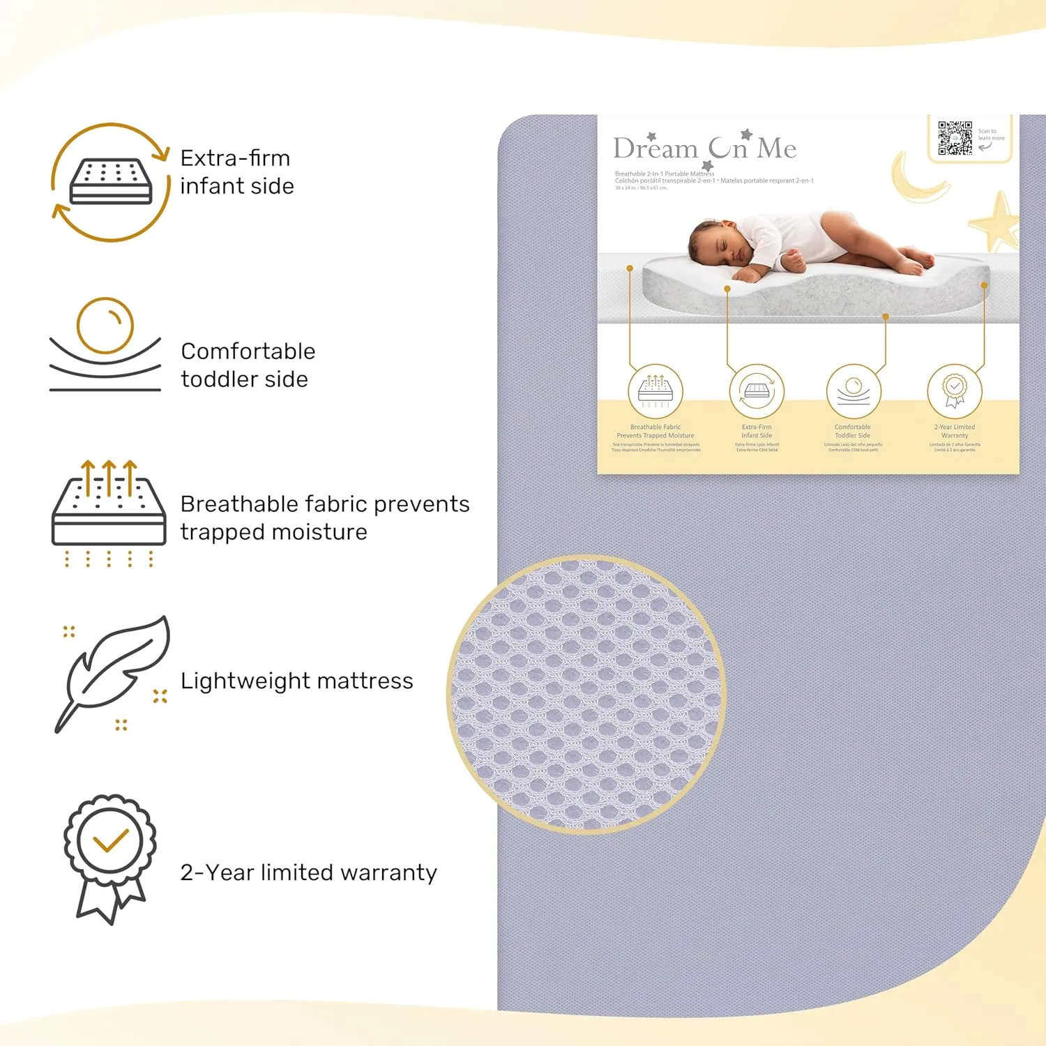 Snuggles Extra Firm Baby Crib Mattress, Greenguard Gold and JPMA Certified Crib Mattress, Fits All Portable & Mini Cribs, Waterproof Vinyl Cover, 10 Years Limited Warranty Periwinkle - Image 3