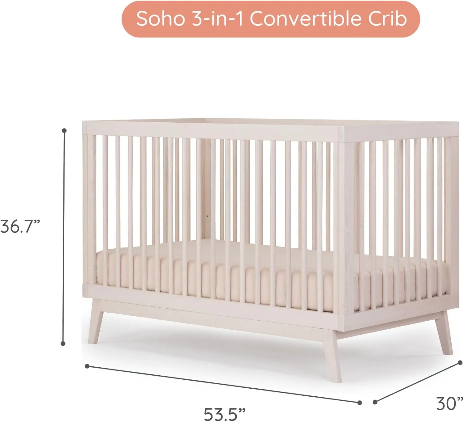 Soho 3 in 1 Convertible Wooden Crib to Toddler Bed - Image 2