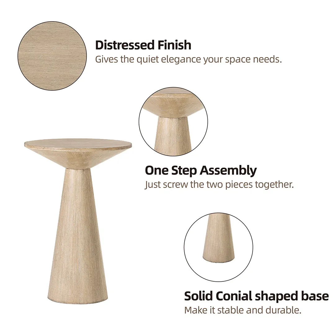 Solid Wood Pedestal End Table - Light Wood - Image 2