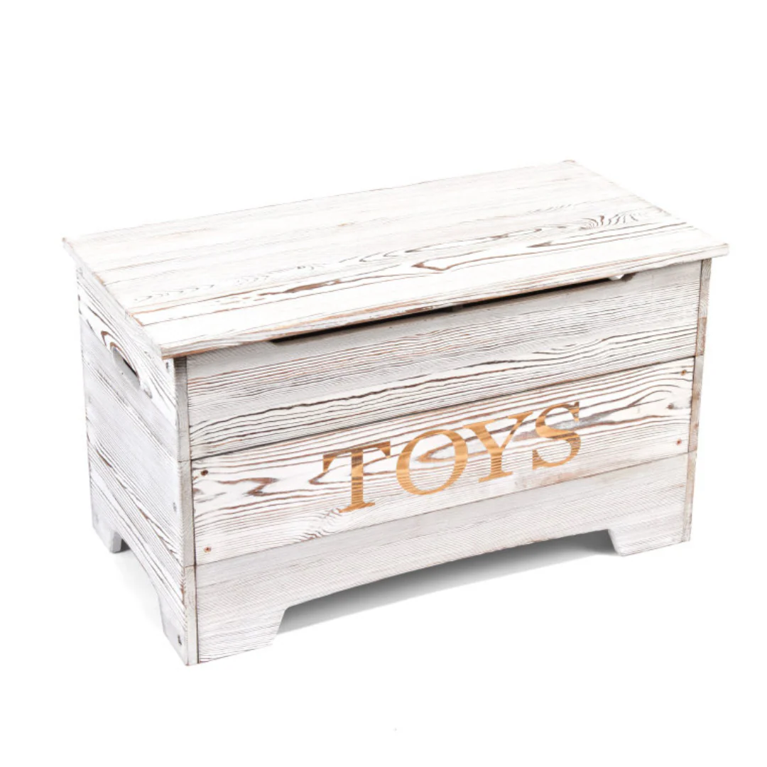 Solid Wood Rustic Toy Box - Distressed White