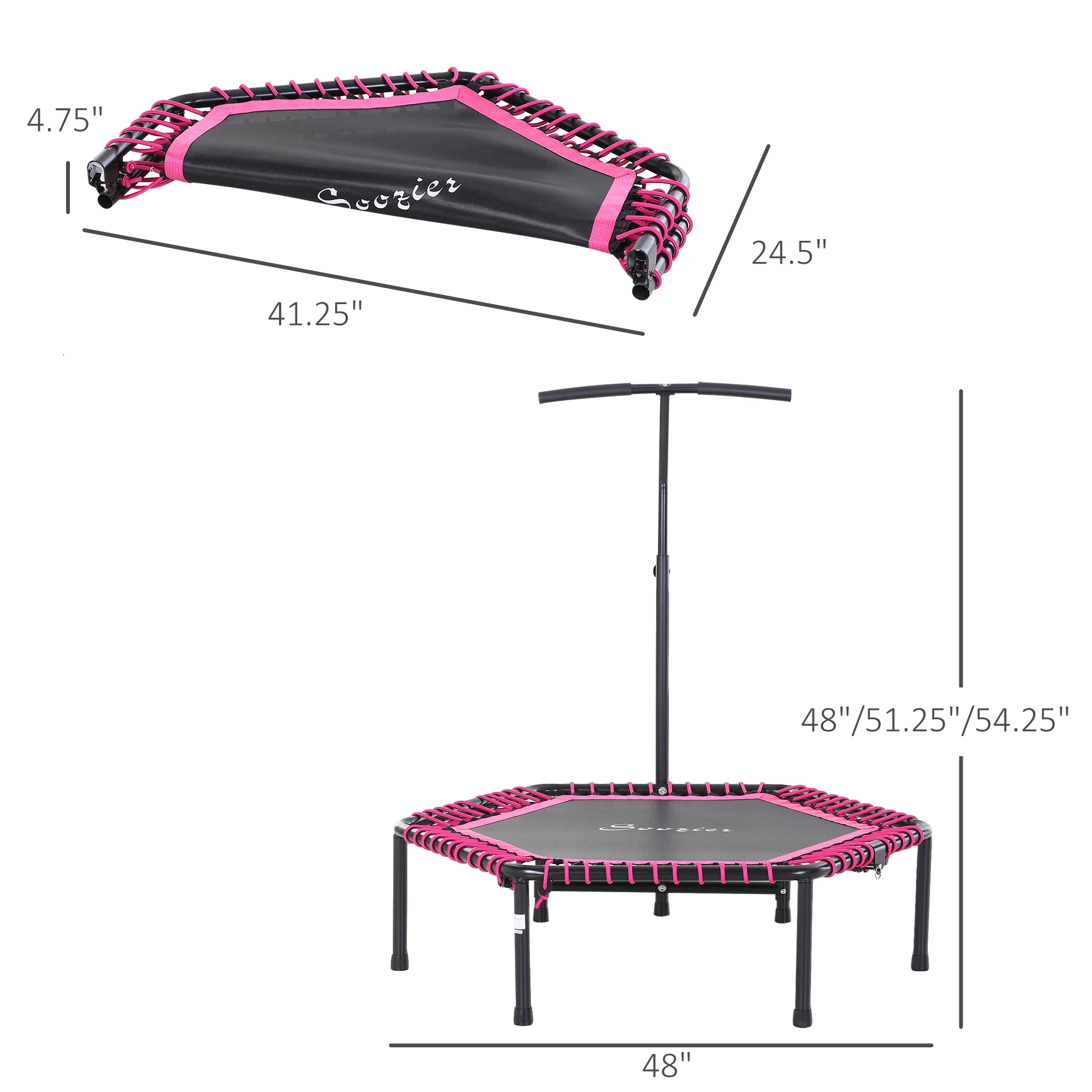 Soozier 48" Adult Hexagon Rebounder Trampoline Fitness Bungee Jumping Cardio Trainer Outdoor Bouncer Jumper Adjustable Bar Pink - Image 2