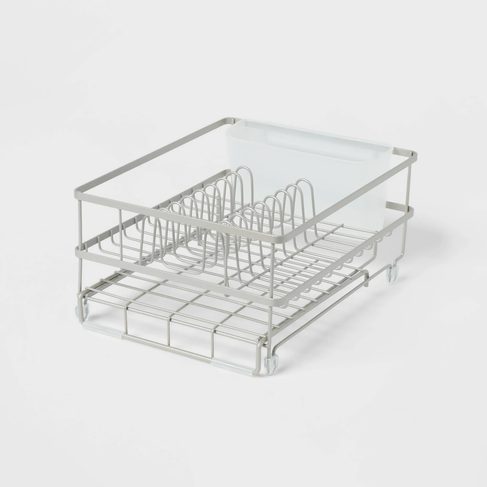 Space Saver Steel Dish Rack with Utensil Tray Matte Nickel