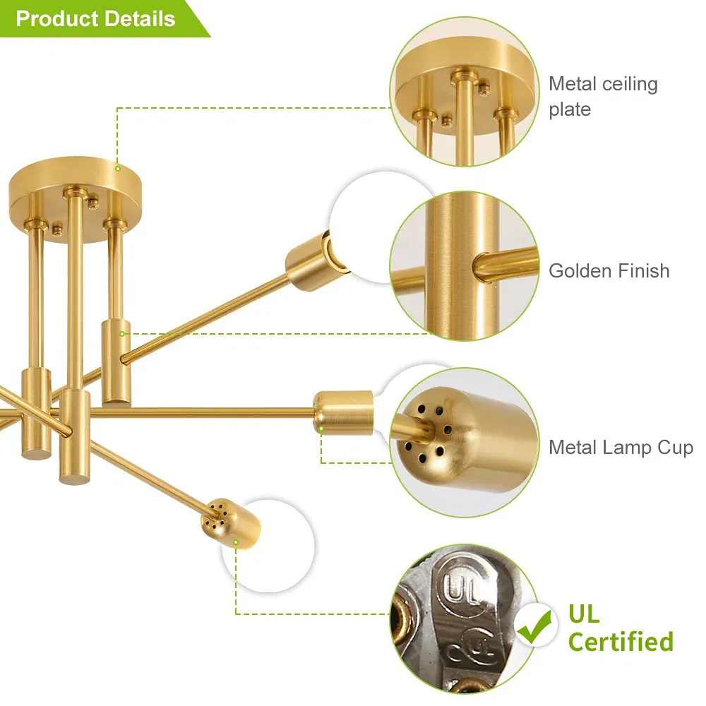 Sputnik Cylinder Flush Mount Light - Gold - 25.2" - Image 2