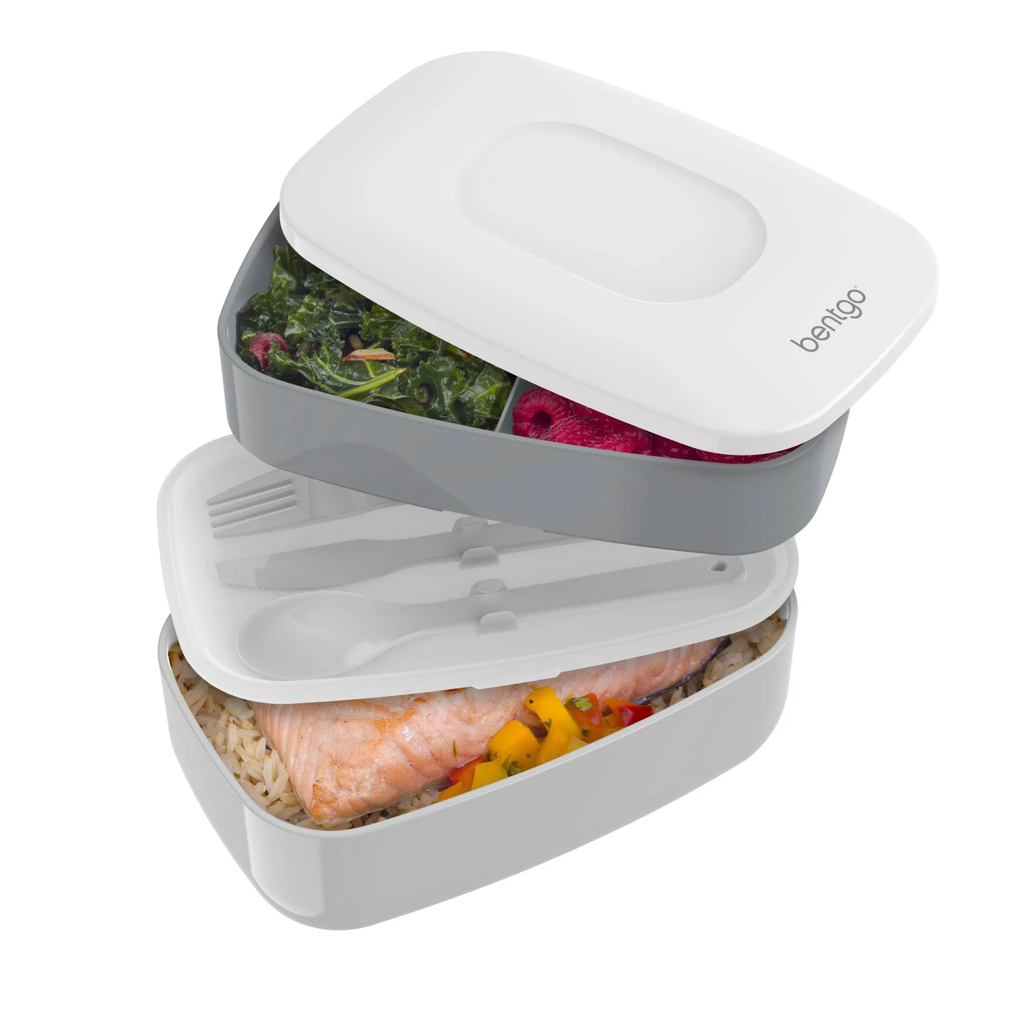Stackable Lunch Box Container with Built-in Flatware - BPA-Free