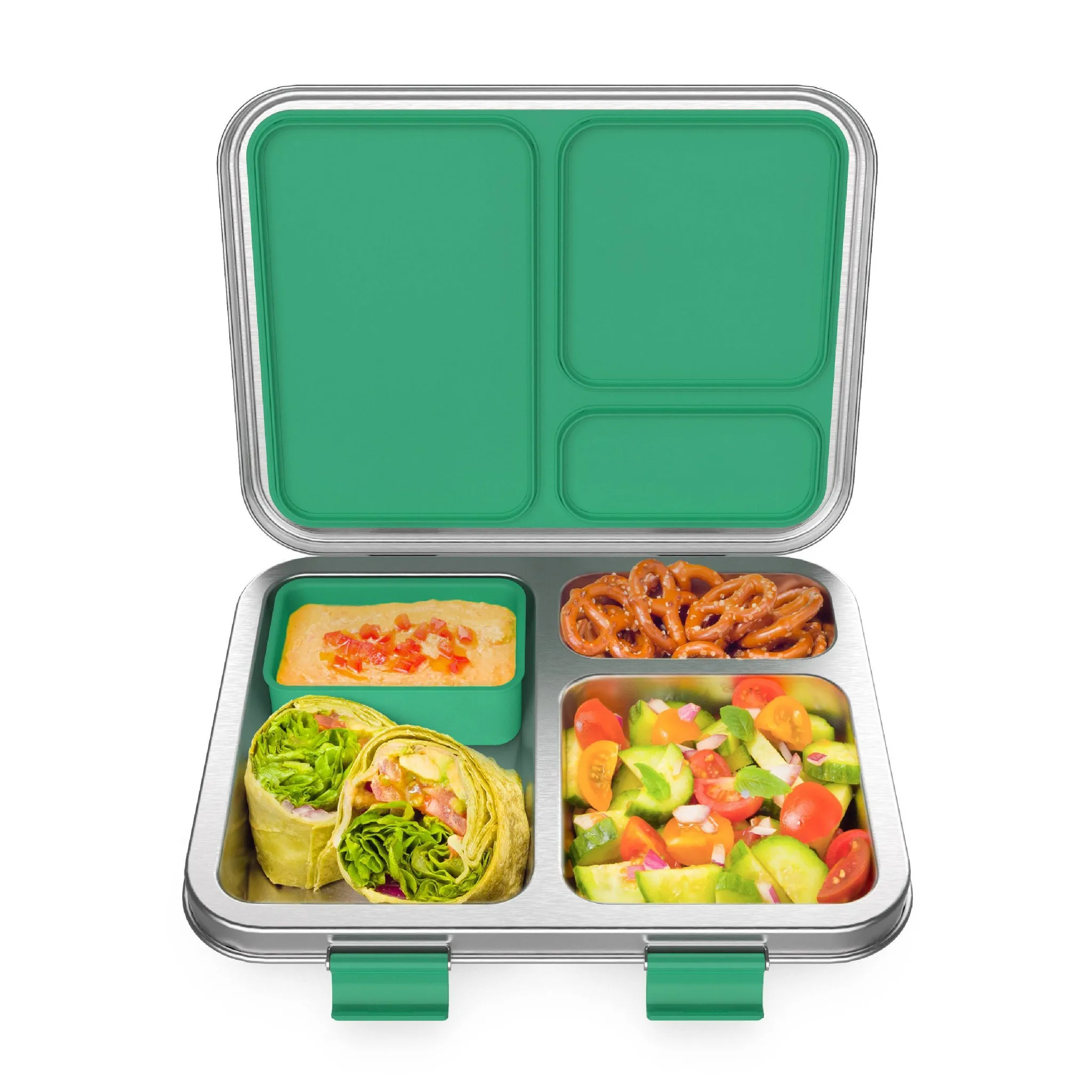 Stainless Steel Leakproof 3-Compartment Lunch Box - Green