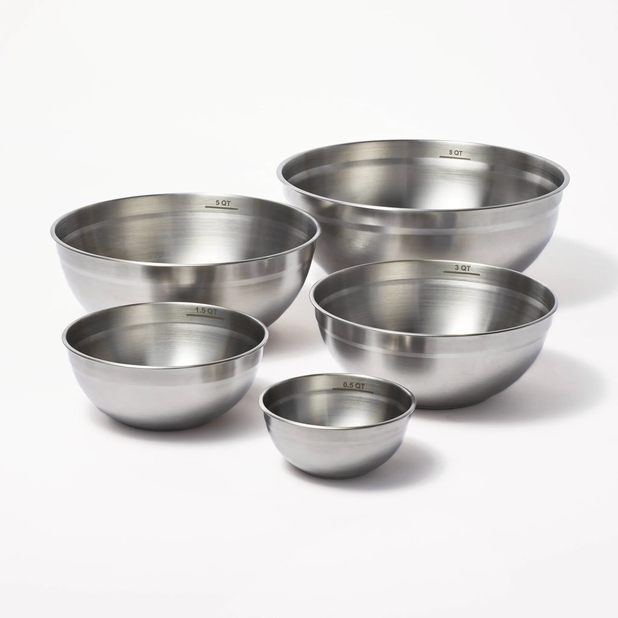 Stainless Steel Non-Slip Mixing Bowls - Silver