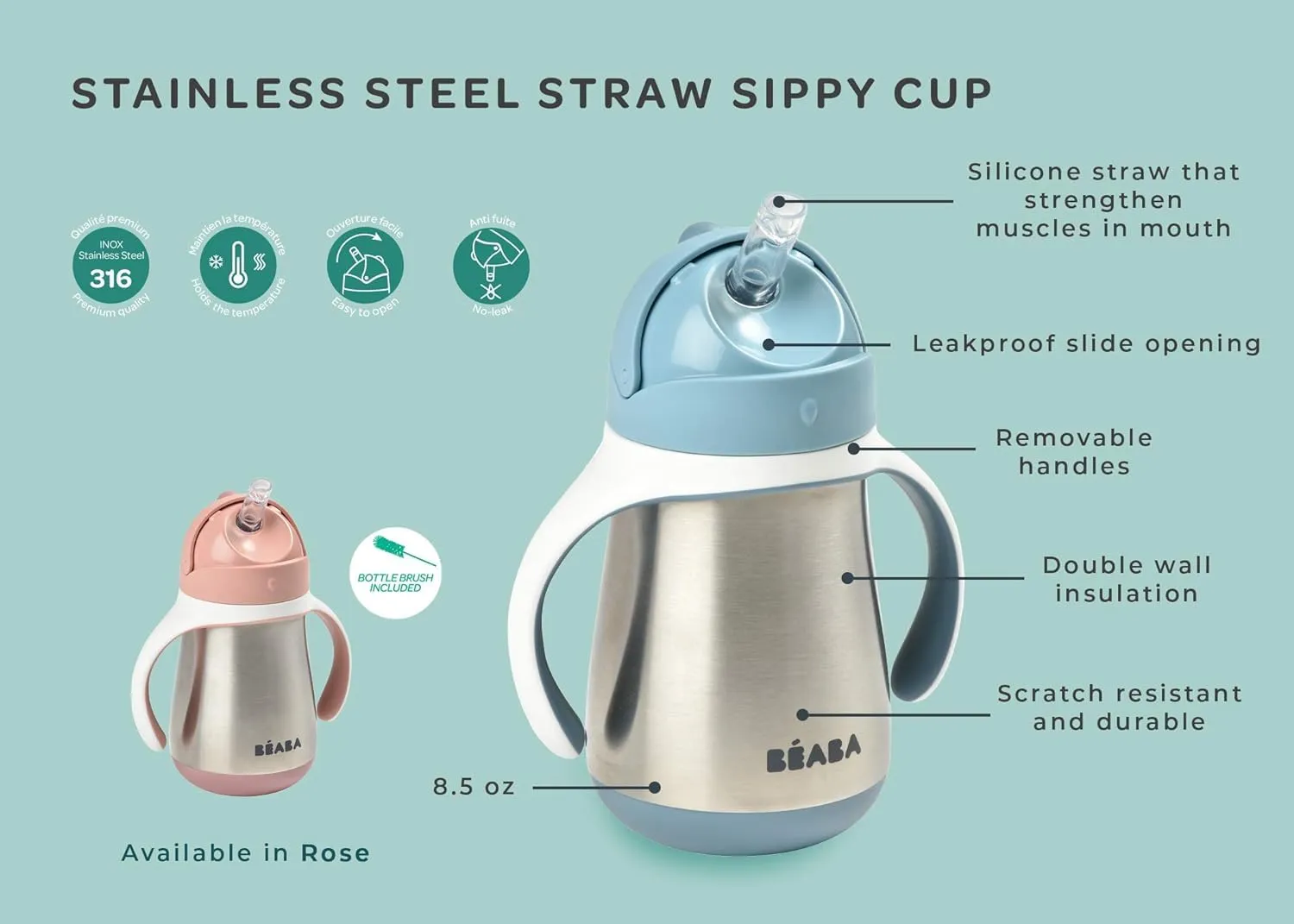 Stainless Steel Straw Sippy Cup - Terracotta - Image 2