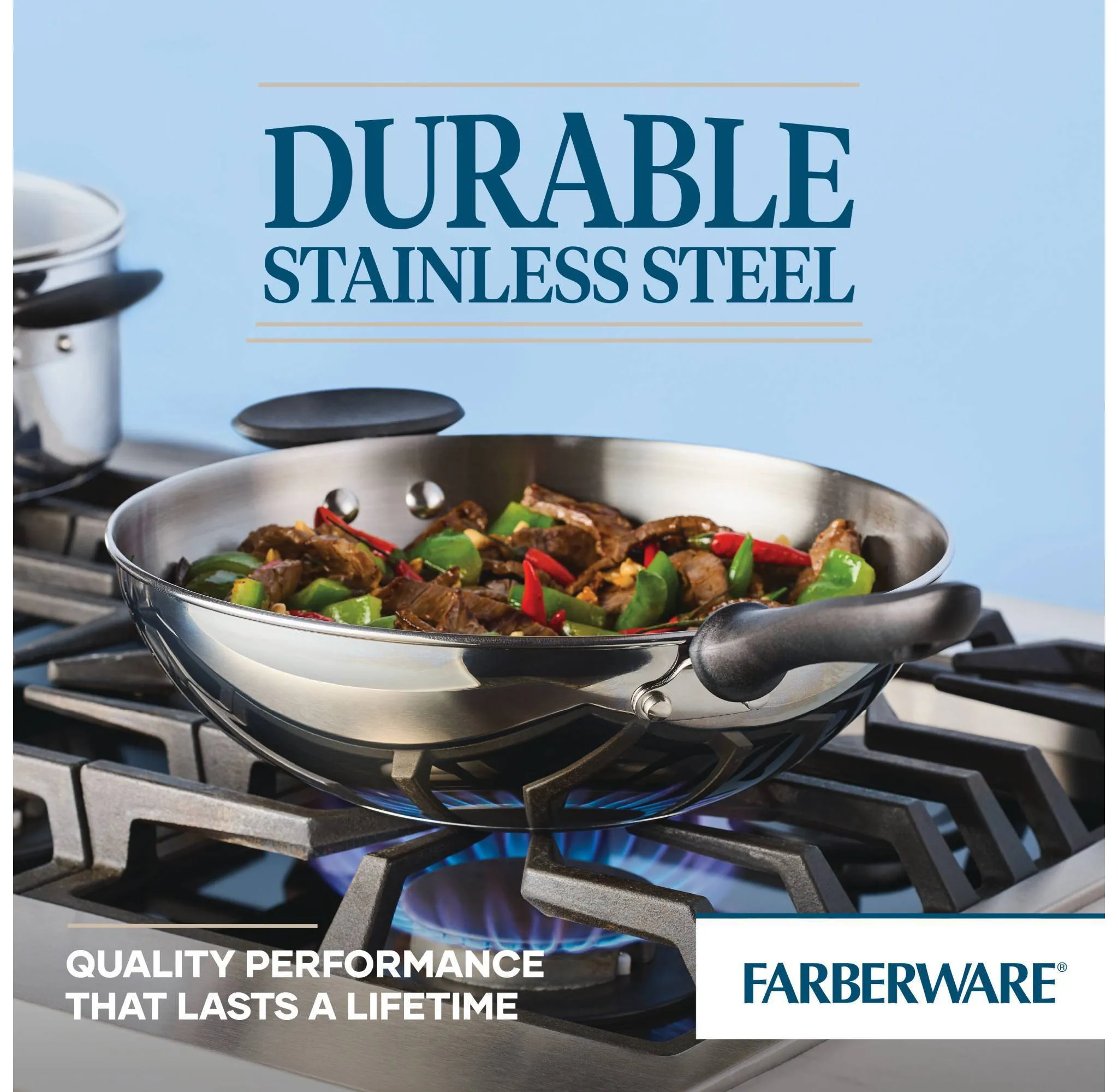 Stainless Steel Wok Fry Pan - 12.25" - Image 4