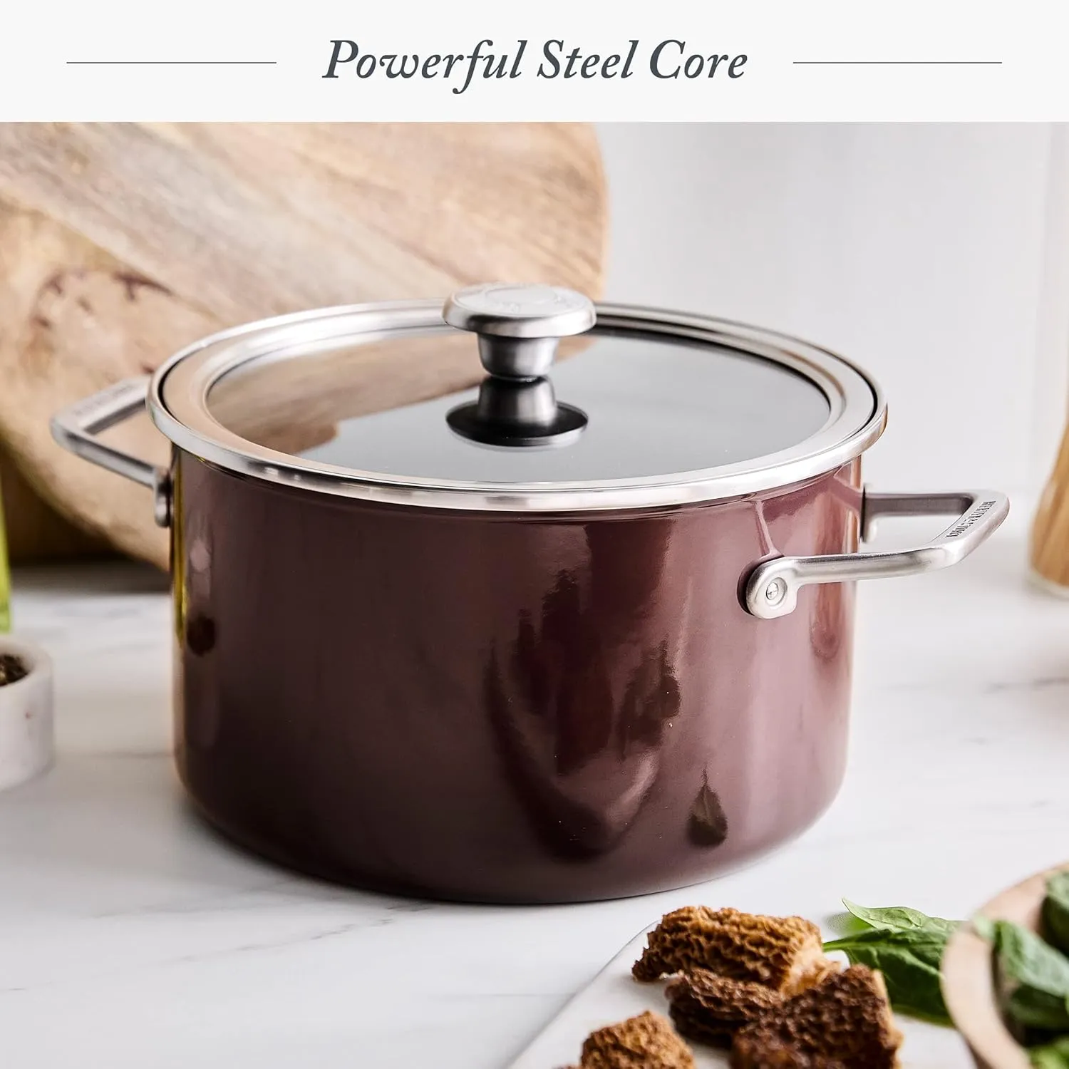 Steel Core Enameled 6-Quart Stockpot With Lid - Chocolate Truffle - Image 5