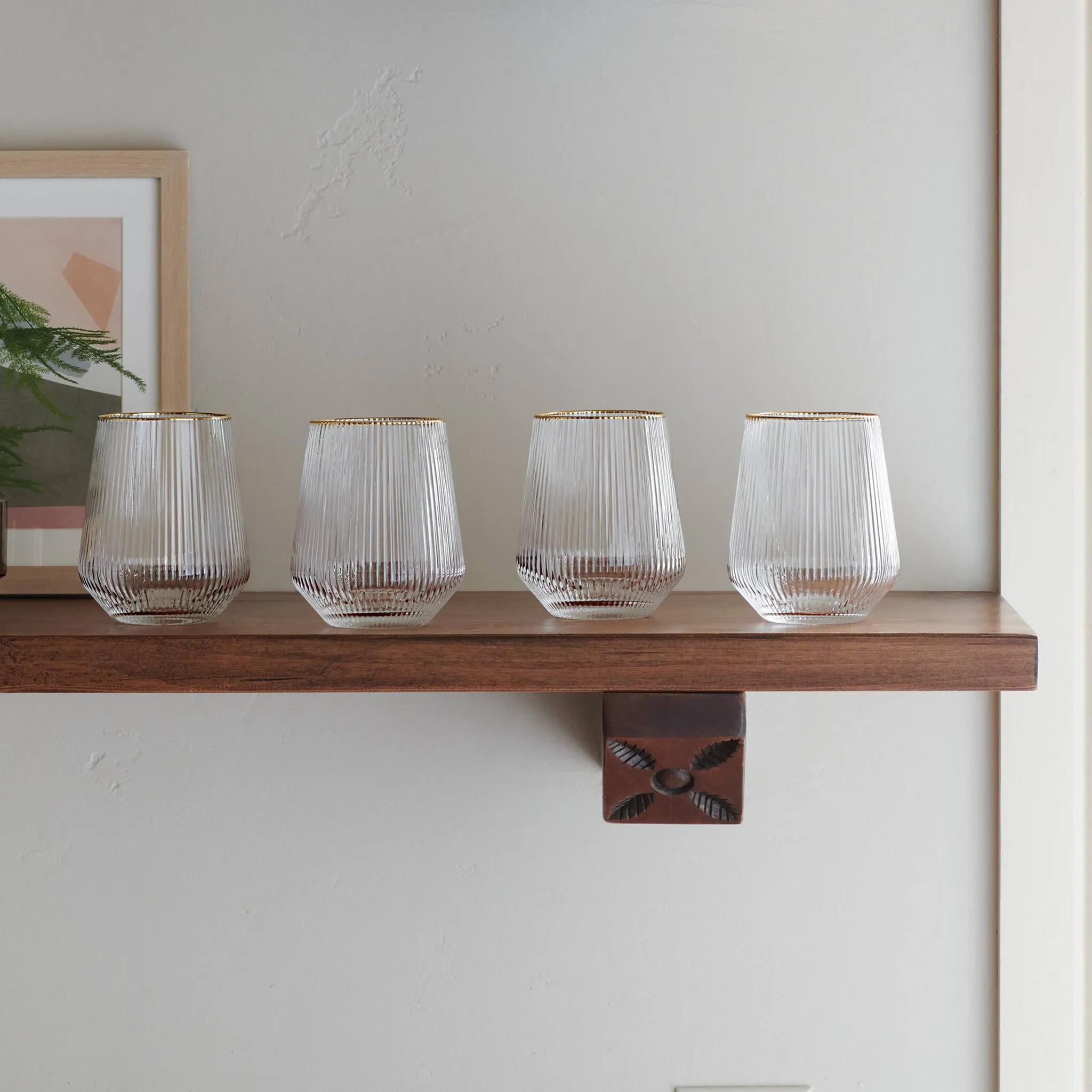 Stemless Ribbed Wine Glass Set - Gold - Image 3
