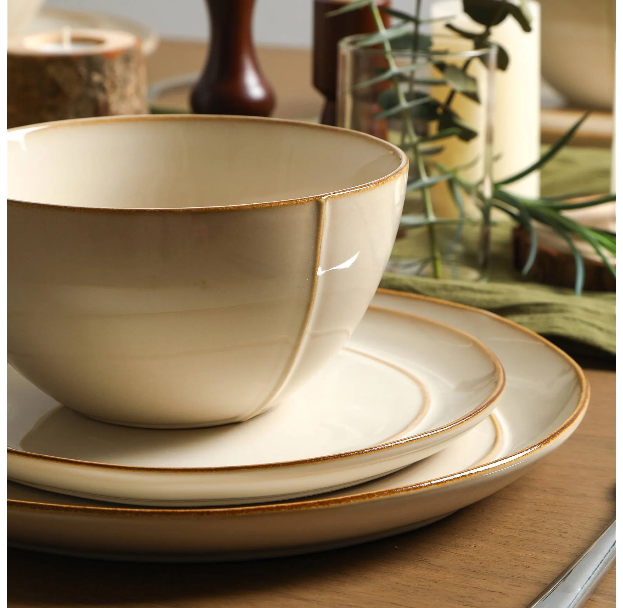 Stone Lain 12pc Infinity Stoneware Dinnerware Set Beige - Image 4