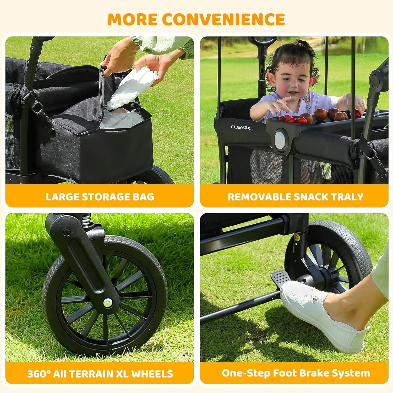 Stroller Wagon for 2 Kids - Black - Image 5
