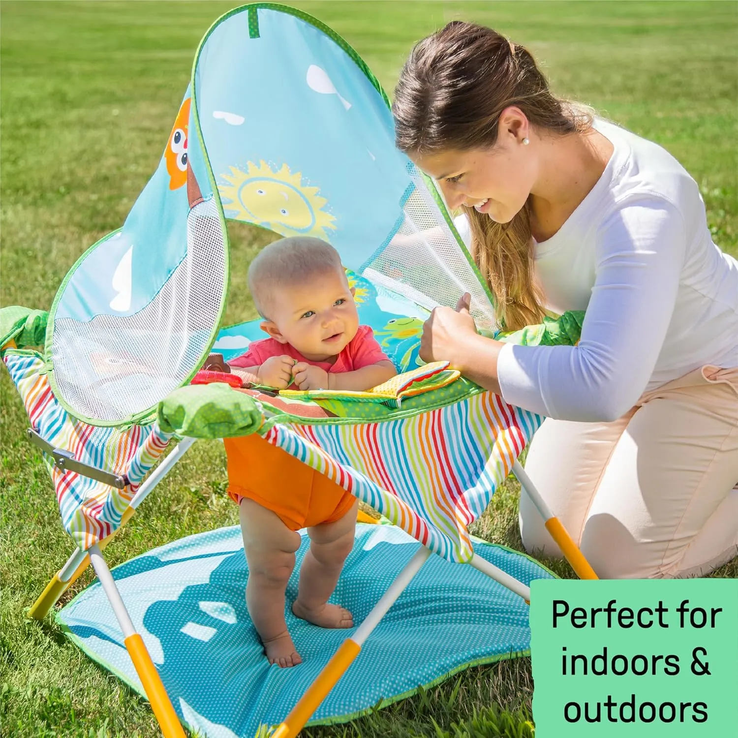 Summer by Ingenuity, Pop 'N Jump Portable Baby Activity Center, Indoor Outdoor Use, Lightweight, Carrying Bag, Canopy, 6-12 months (Animals) - Image 2
