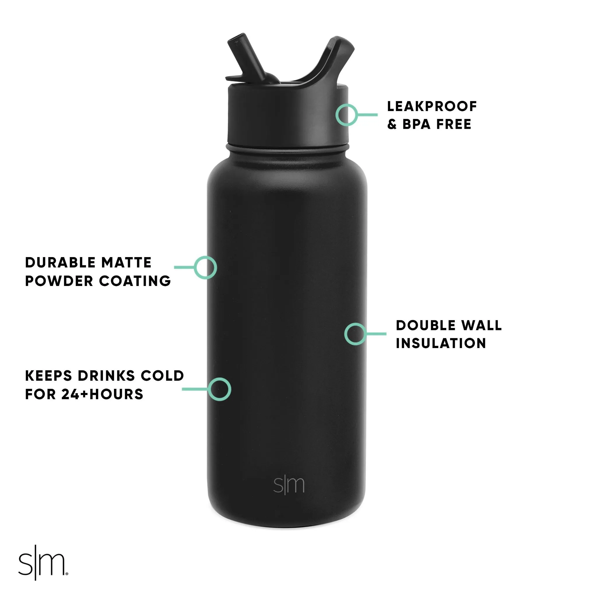 Summit 32oz Stainless Steel Water Bottle with Straw Lid Winter White: Reusable SLM Portable Drinkware