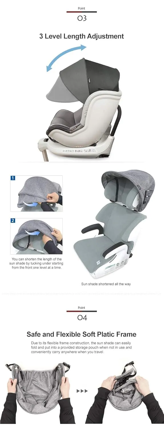Sun Shade Extender/Auxiliary Canopy for Car Seat - Black Grey