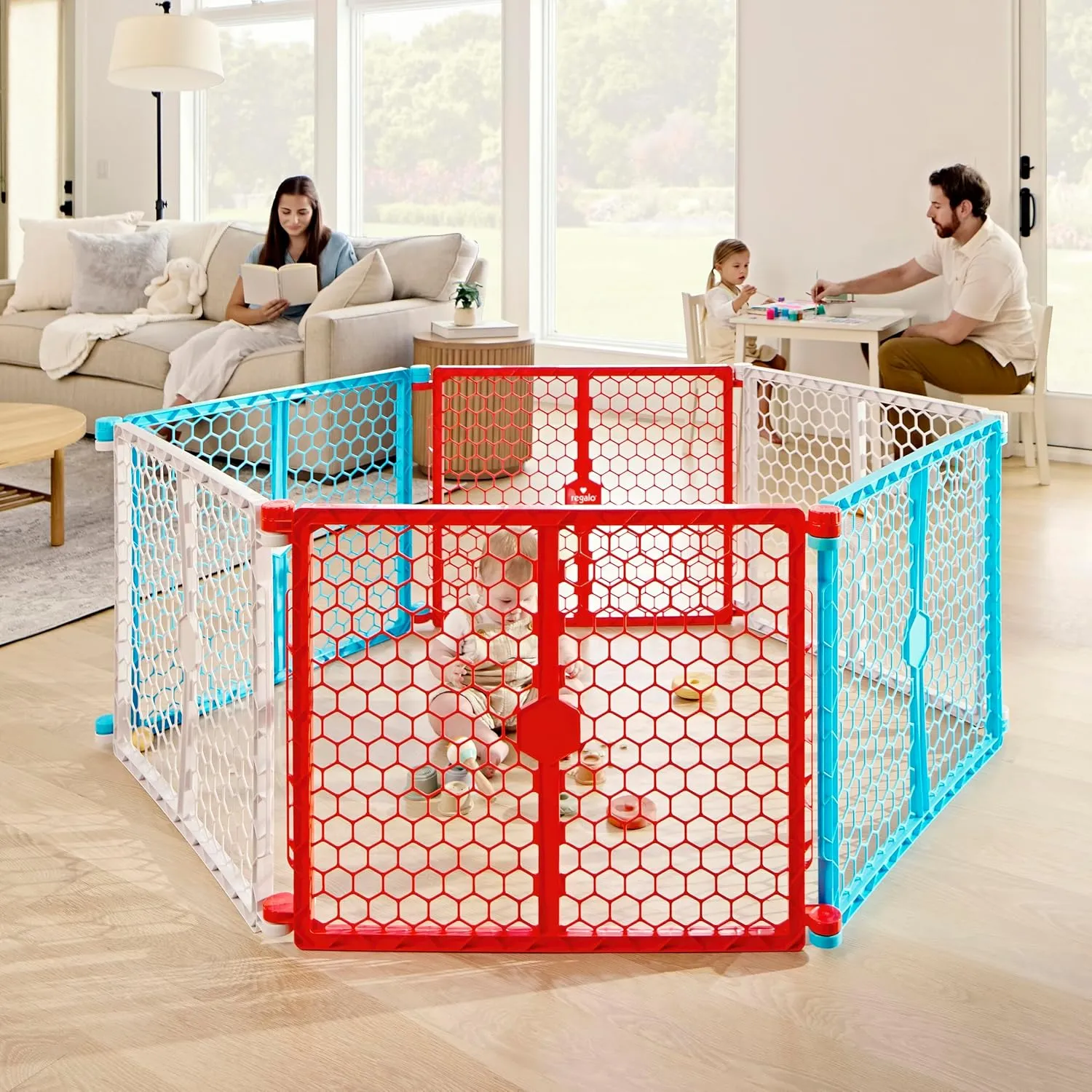 Super Wide Baby Gate and Play Yard - Red, White and Blue