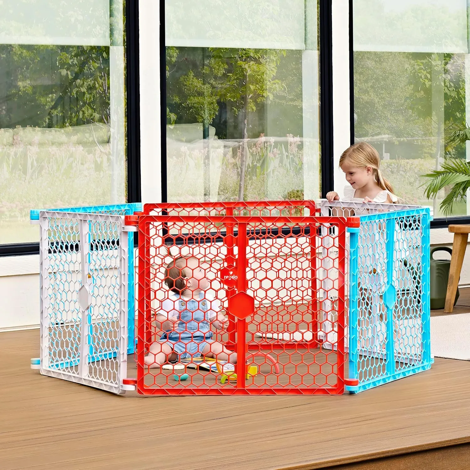 Super Wide Baby Gate and Play Yard - Red, White and Blue - Image 2