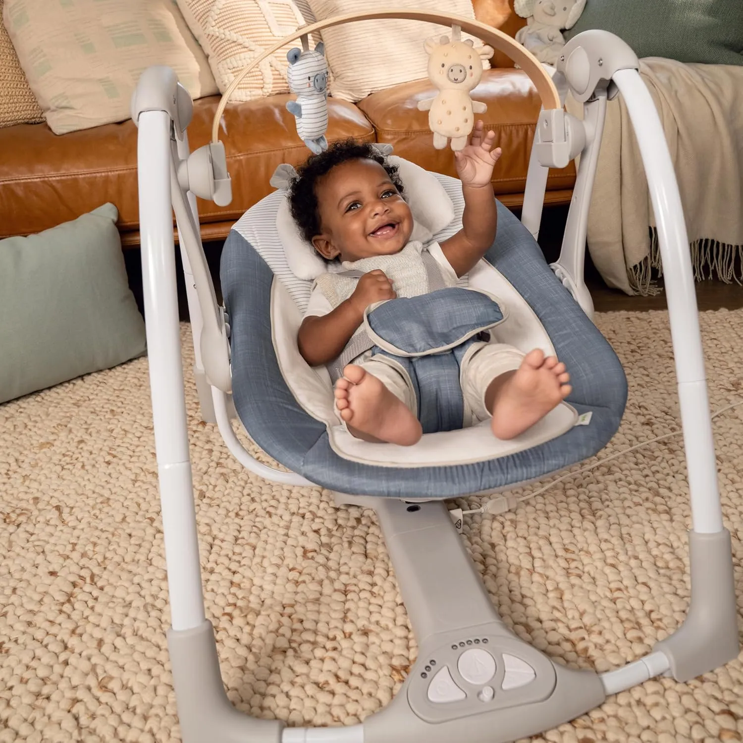 Swing N Go Portable Swing Removable Toy Bar - Chambray - Image 4