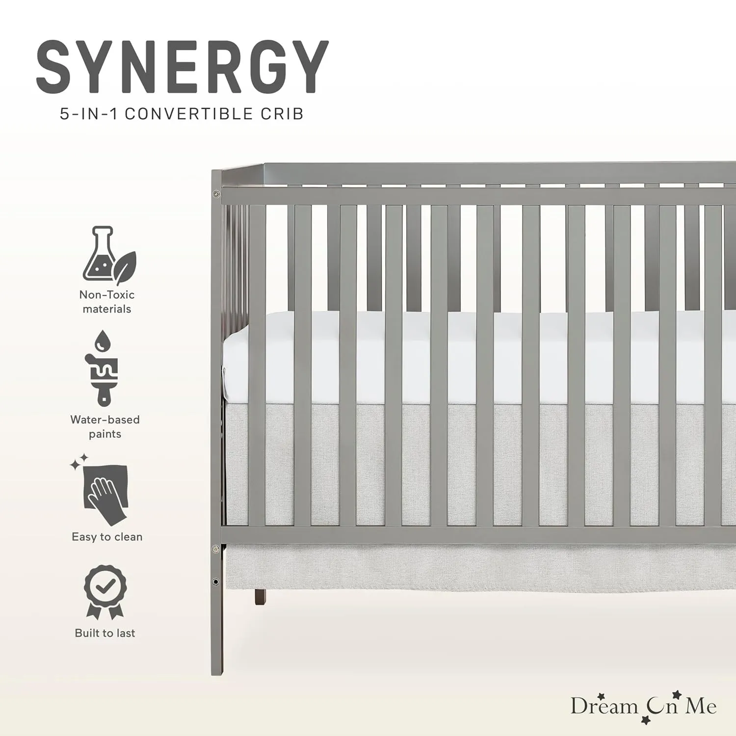 Synergy 5-In-1 Convertible Crib - Cool Grey - Image 4