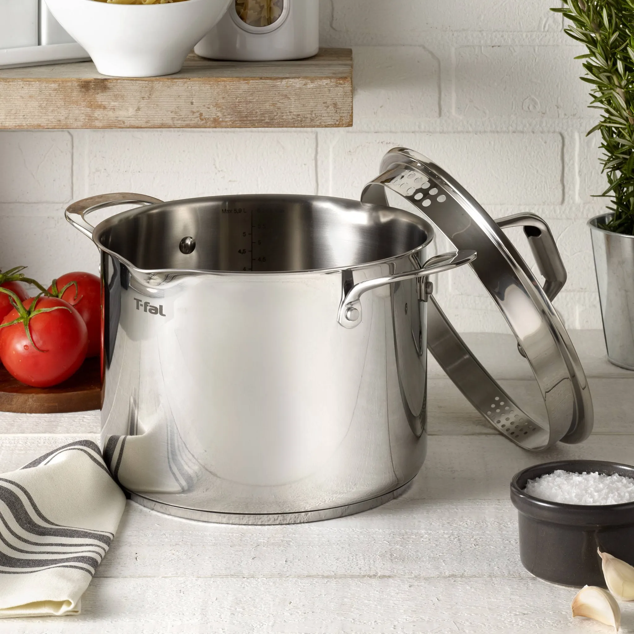 T-fal 6qt Stock Pot with Lid, Simply Cook Stainless Steel Cookware: Soup & Pasta Pot, Tempered Glass Lid, Dishwasher-Safe - Image 2