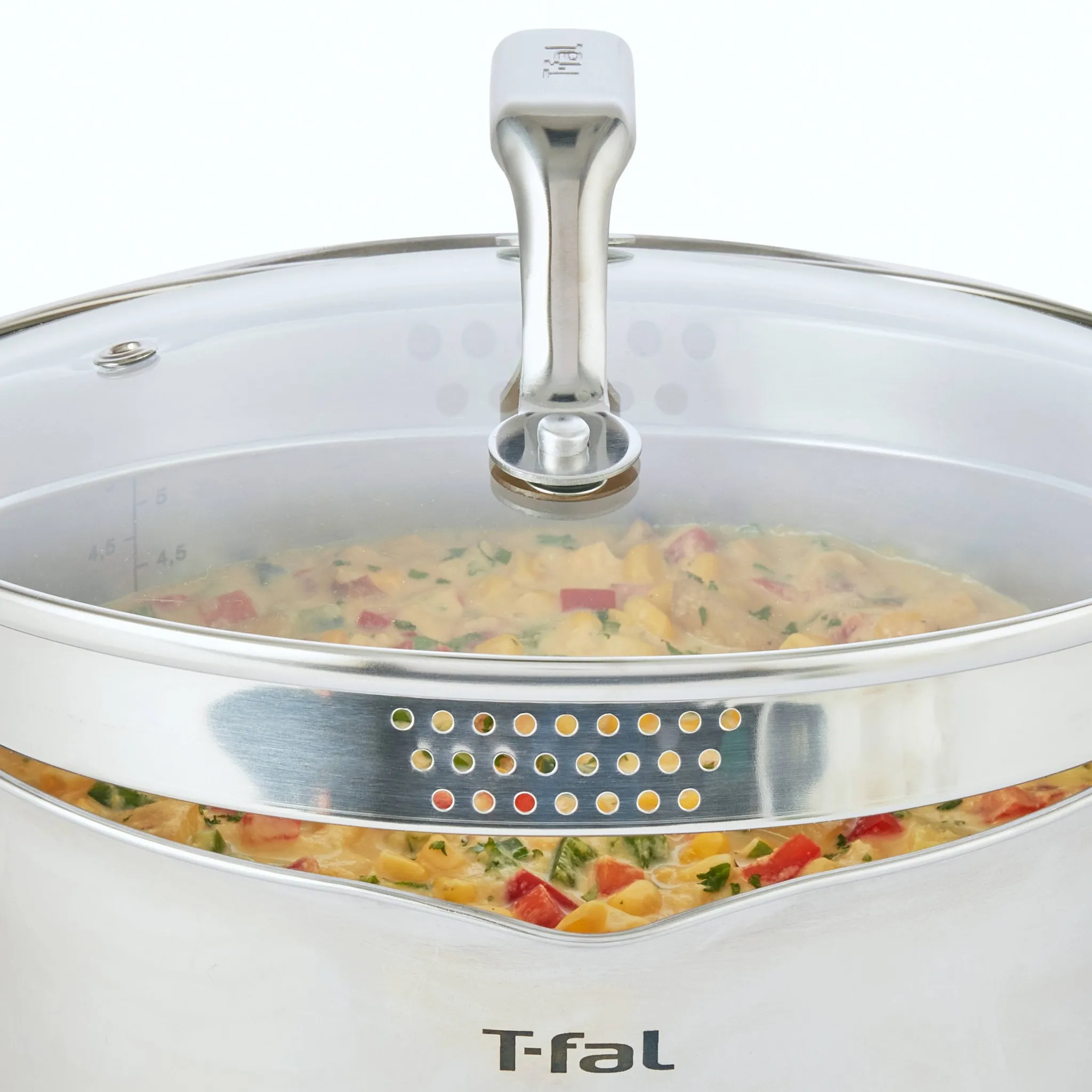 T-fal 6qt Stock Pot with Lid, Simply Cook Stainless Steel Cookware: Soup & Pasta Pot, Tempered Glass Lid, Dishwasher-Safe - Image 4