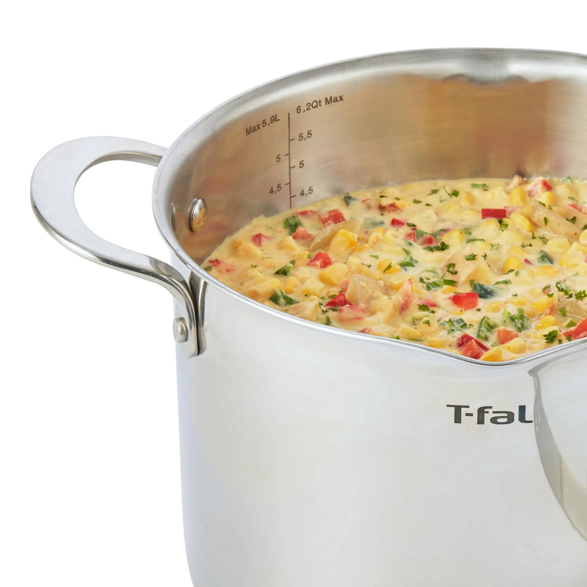T-fal 6qt Stock Pot with Lid, Simply Cook Stainless Steel Cookware: Soup & Pasta Pot, Tempered Glass Lid, Dishwasher-Safe - Image 5
