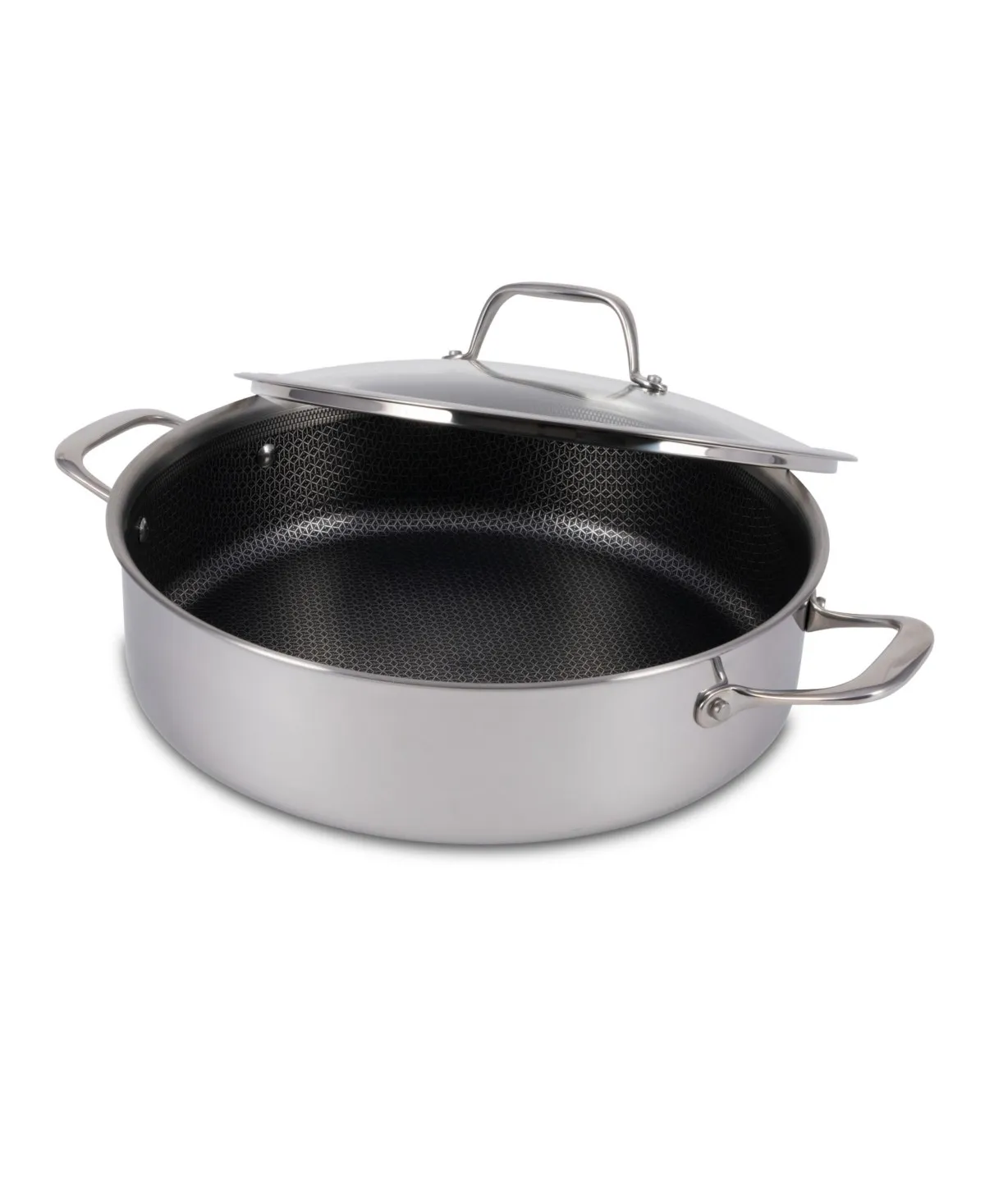 T-Fal Hybrid Mesh Stainless Steel 6 Quart Shallow Pan with Lid - Silver