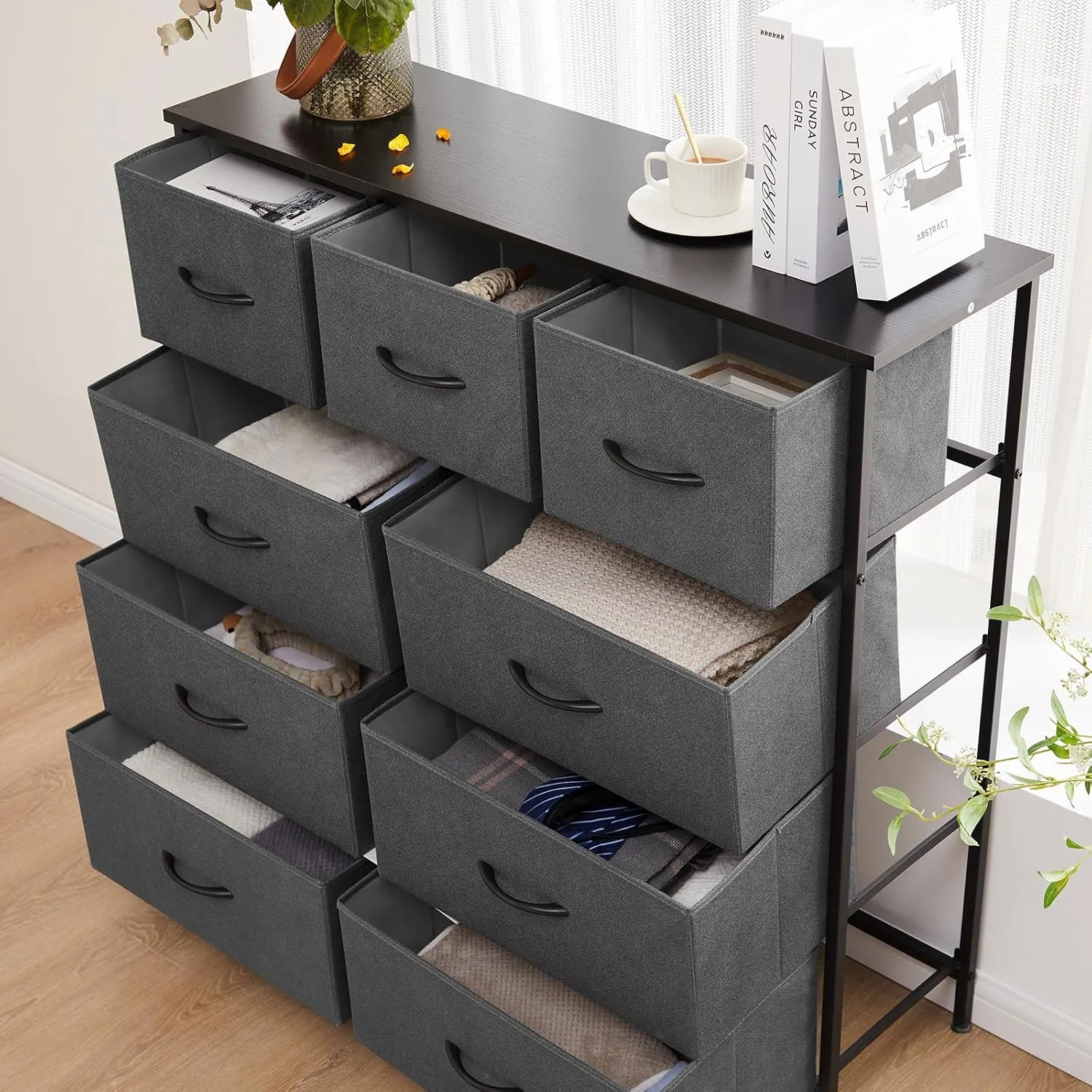 Tall Fabric Dresser with 9 Drawers - Grey - Image 7