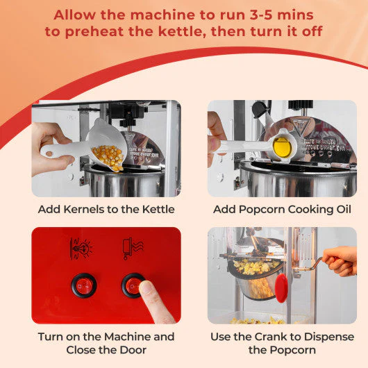 Theater Style Countertop Popcorn Maker With Stainless Steel Kettle-Red - Image 6