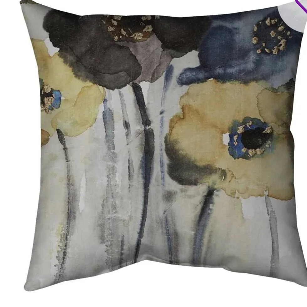 Gray Blue and Yellow Flowers Square Throw Pillow - Size: 20" x 20"