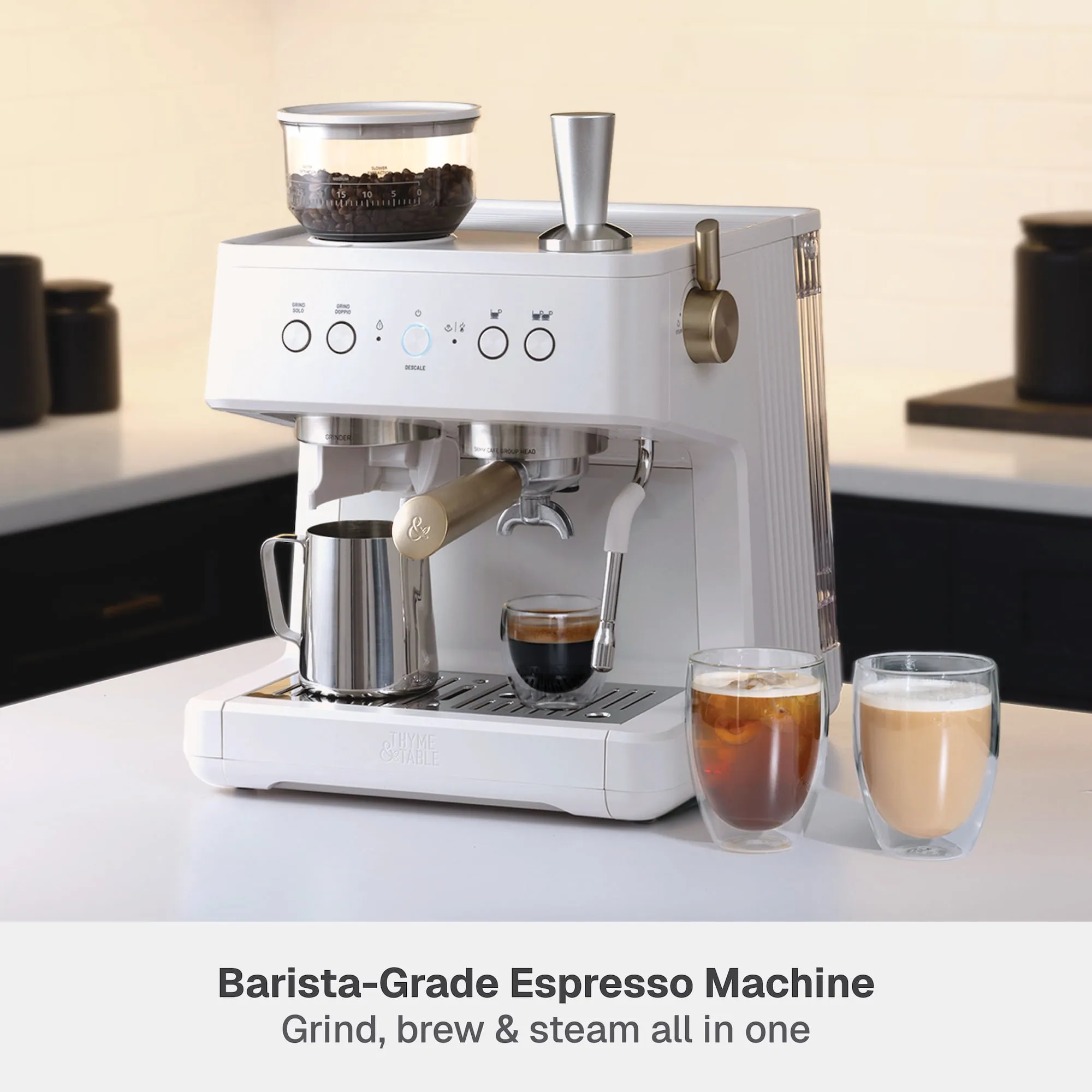 Thyme & Table Barista Grade Espresso Machine - Sand White - Image 2