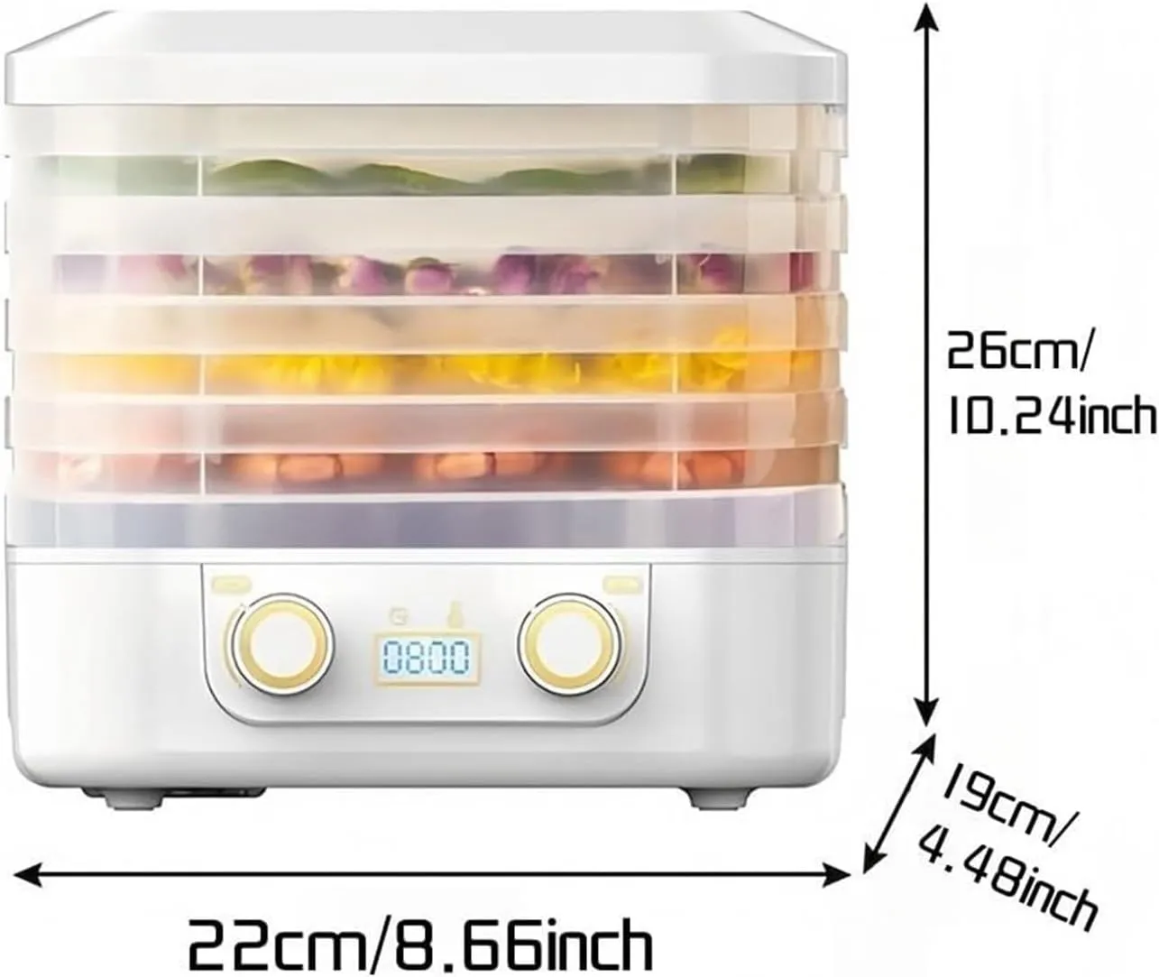 TNTANTS Food Dehydrator Machine, 6 Stackable BPA-Free Trays, with Digital Adjustable 48H Timer & 176℉ Temperature Control, Dryer for Fruit, Herbs, Meat, Veggies and Pet Treats(White) - Image 2