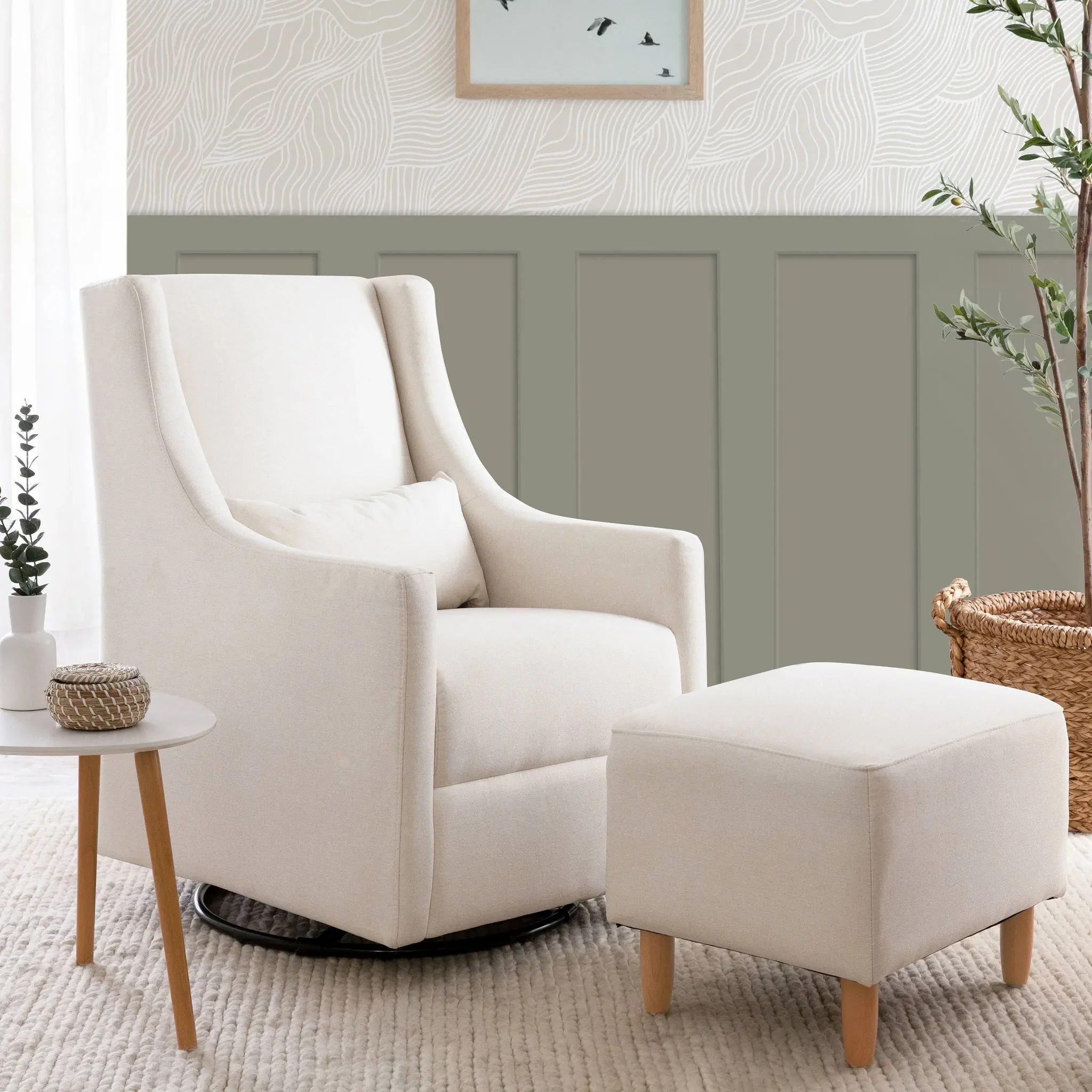 Toco Swivel Glider and Ottoman - Performance Cream Eco-Weave - Image 2
