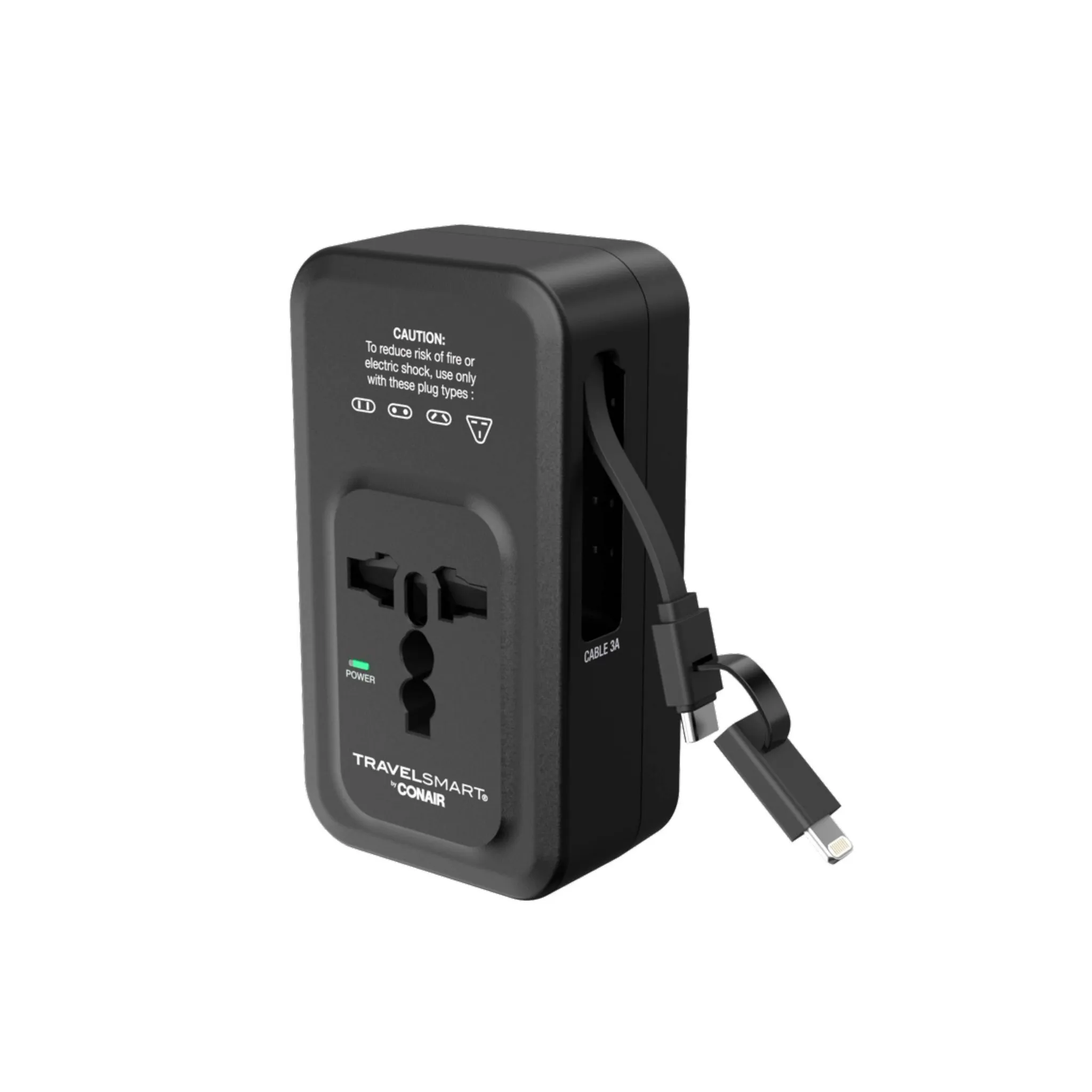 Travel Adapter with Cables & USB Ports - 15W Output