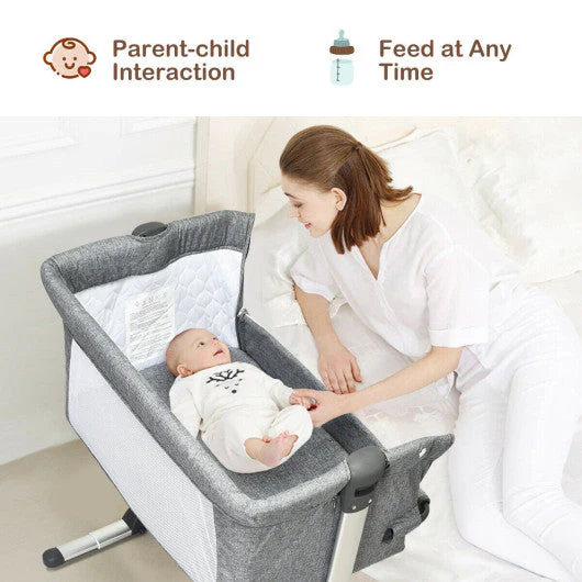 Travel Portable Baby Bed Side Sleeper Bassinet Crib With Carrying Bag-Gray - Image 3