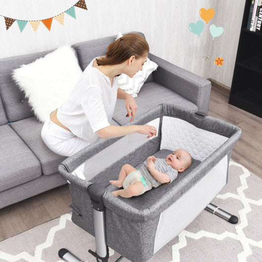 Travel Portable Baby Bed Side Sleeper Bassinet Crib With Carrying Bag-Gray - Image 5