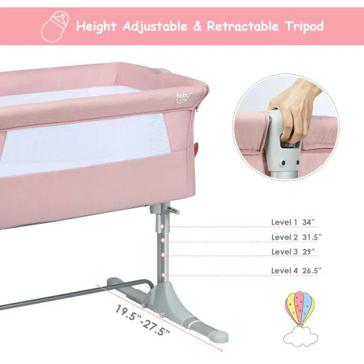 Travel Portable Baby Bed Side Sleeper Bassinet Crib With Carrying Bag-Pink - Image 19
