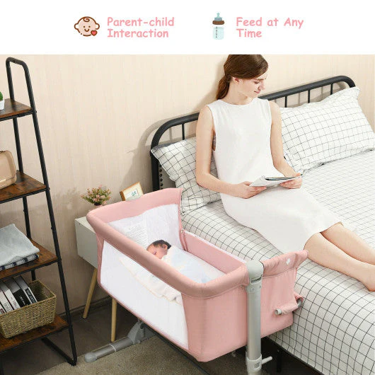 Travel Portable Baby Bed Side Sleeper Bassinet Crib With Carrying Bag-Pink - Image 23