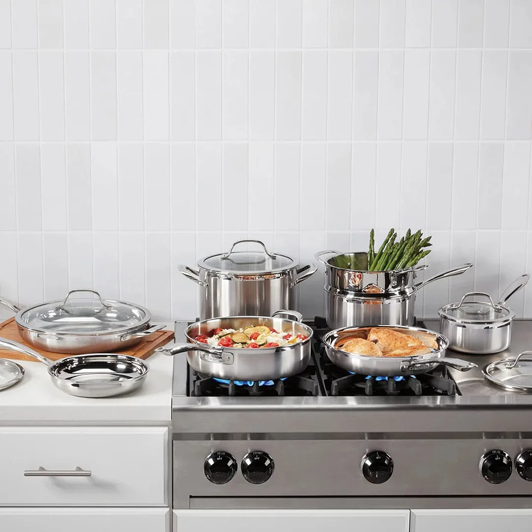 Tri-Ply Clad Stainless Steel 13-Piece Cookware Set, Glass Lids - Image 2