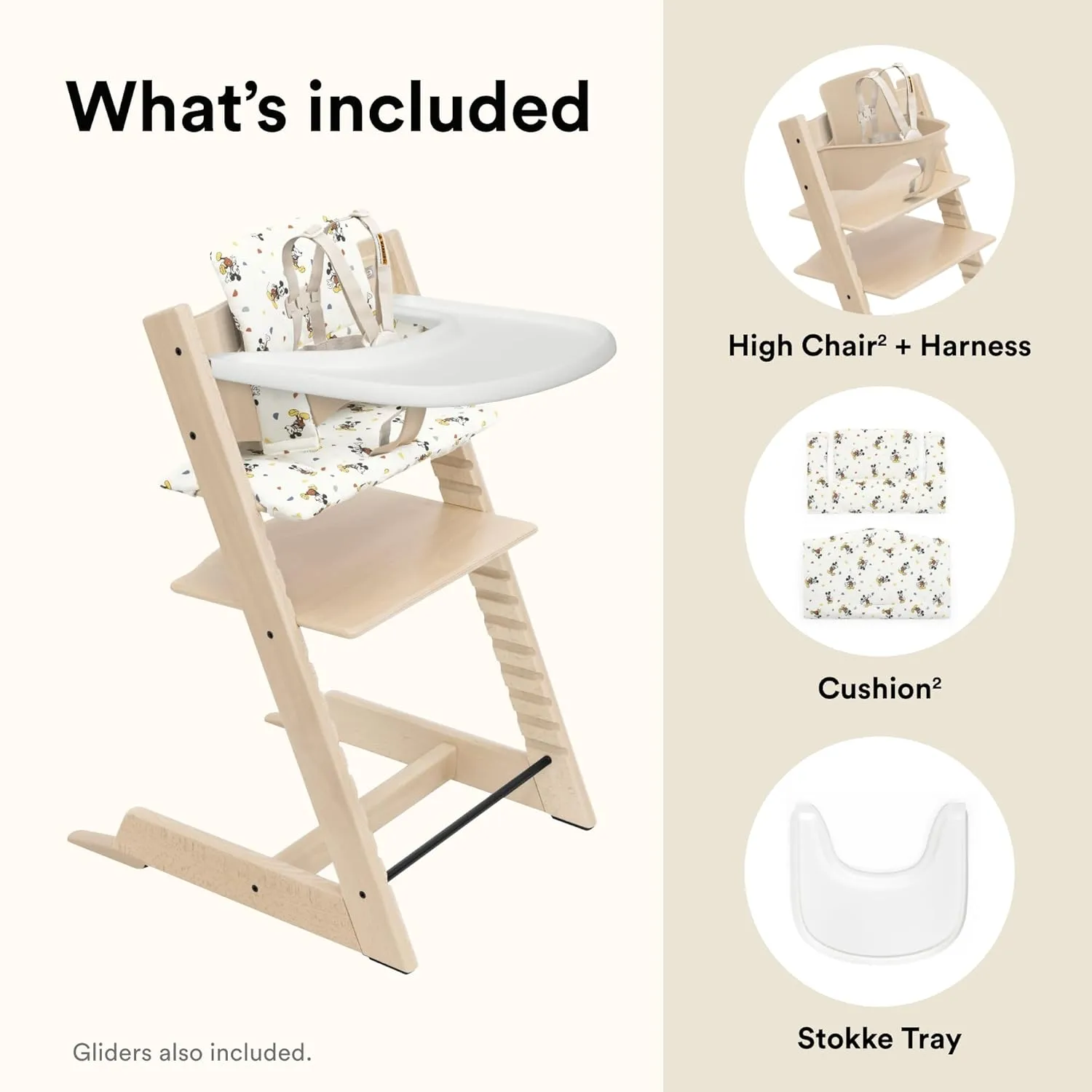 Tripp Trapp High Chair Complete - Natural with Mickey Celebration Cushion - Image 3