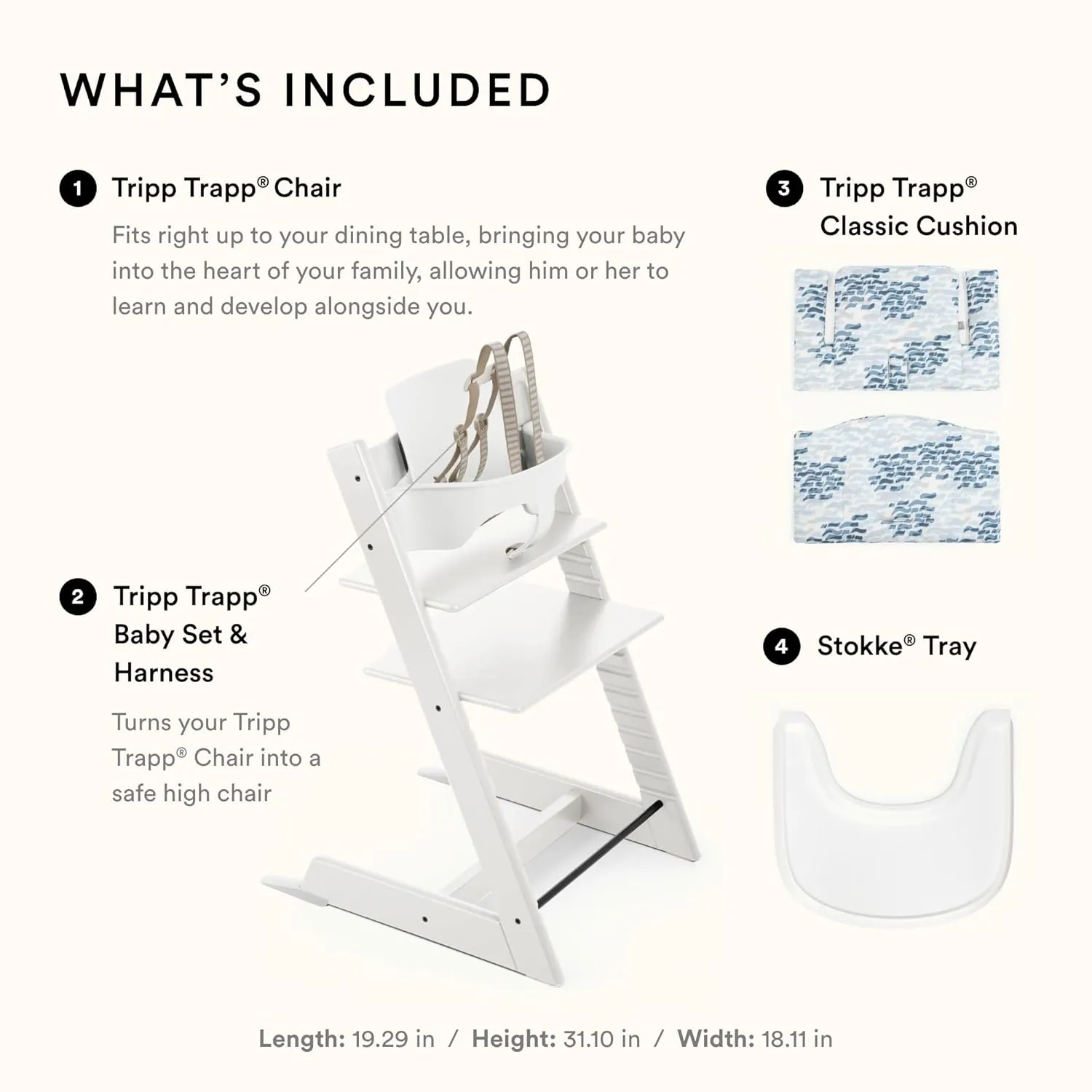 Tripp Trapp High Chair and Cushion with Stokke Tray - White with Waves Blue - Image 3