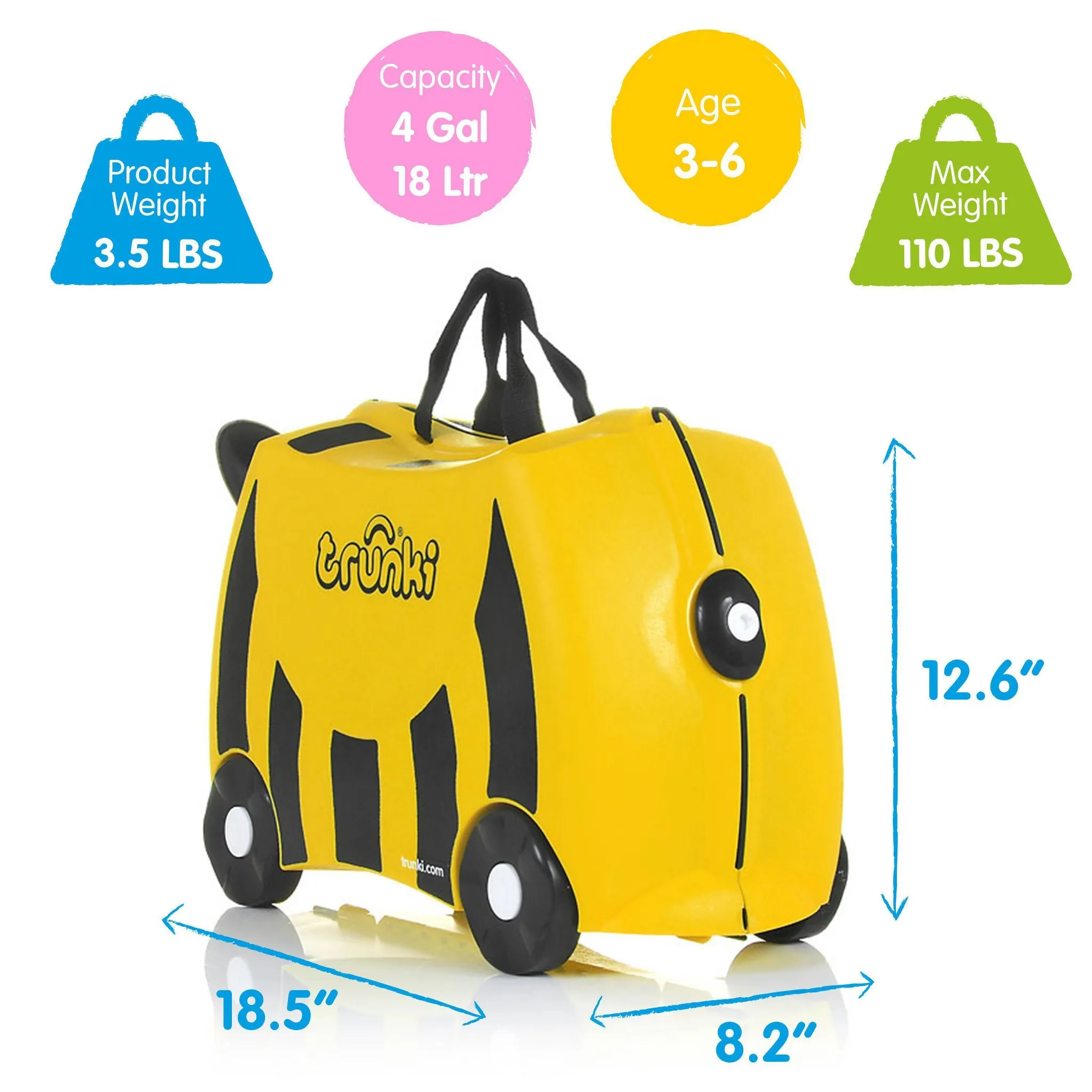 Trunki Kids' Ride-On Hardside Carry On Suitcase - Bernard Bee - Image 4