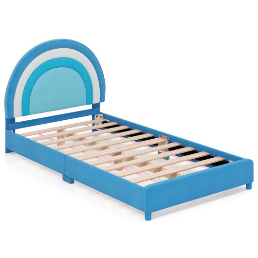 Twin Bed Frame With Height-Adjustable Headboard and Sturdy Wooden Slats-Blue - Image 13