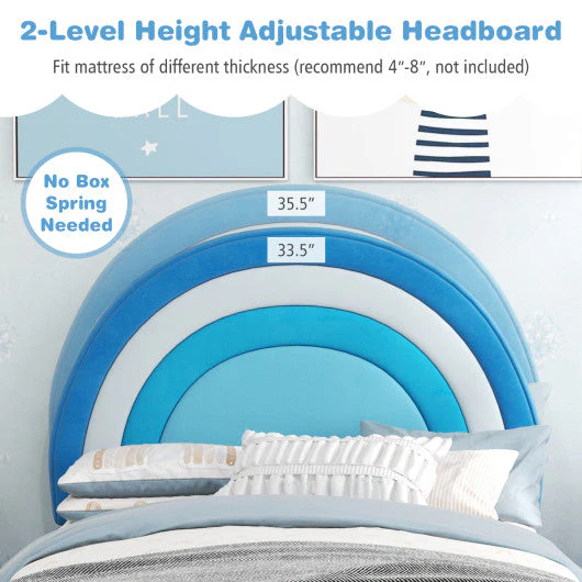Twin Bed Frame With Height-Adjustable Headboard and Sturdy Wooden Slats-Blue - Image 17