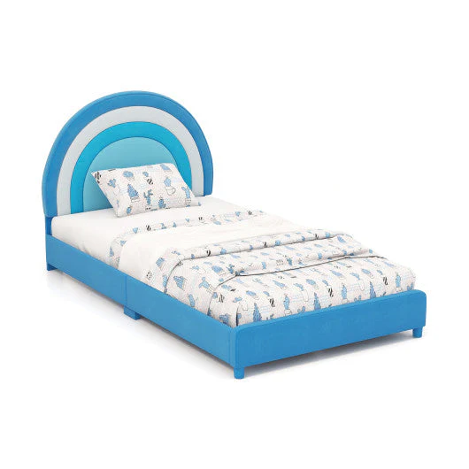 Twin Bed Frame With Height-Adjustable Headboard and Sturdy Wooden Slats-Blue - Image 24