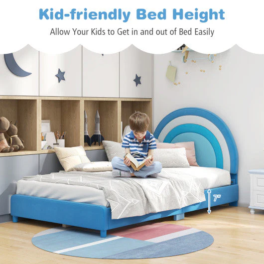 Twin Bed Frame With Height-Adjustable Headboard and Sturdy Wooden Slats-Blue - Image 8