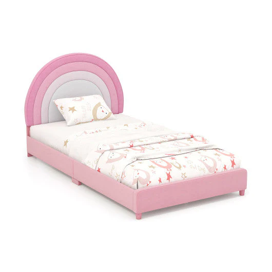 Twin Bed Frame With Height-Adjustable Headboard and Sturdy Wooden Slats-White & Pink - Image 12